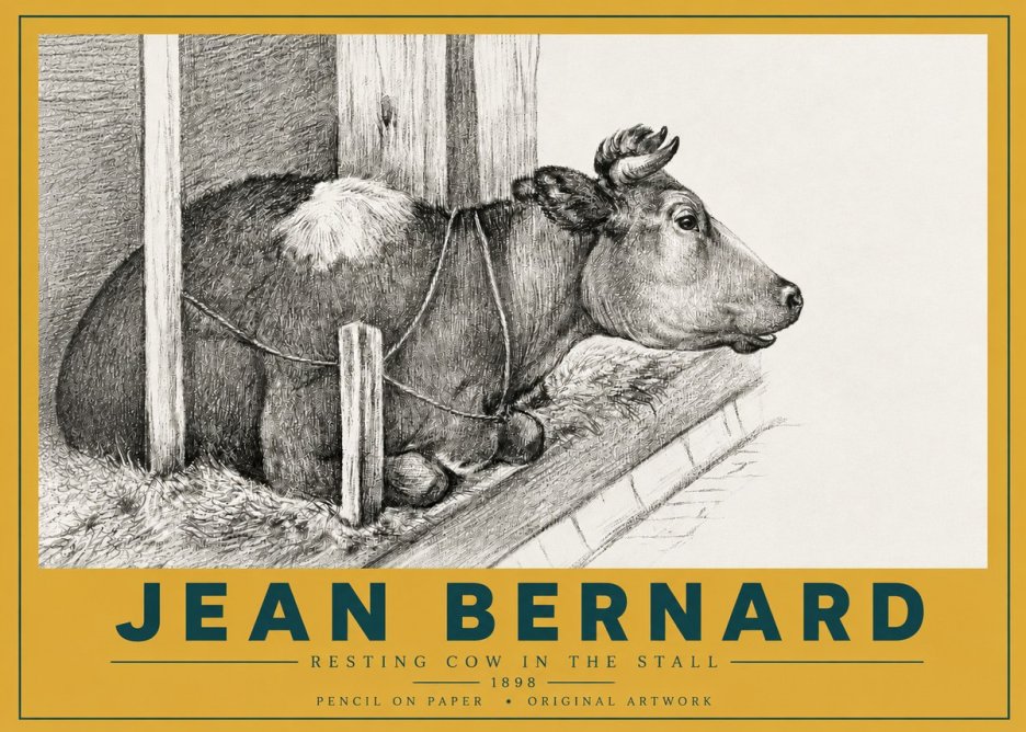 Jean Bernard Resting Cow in the Stall II No4 - Póster