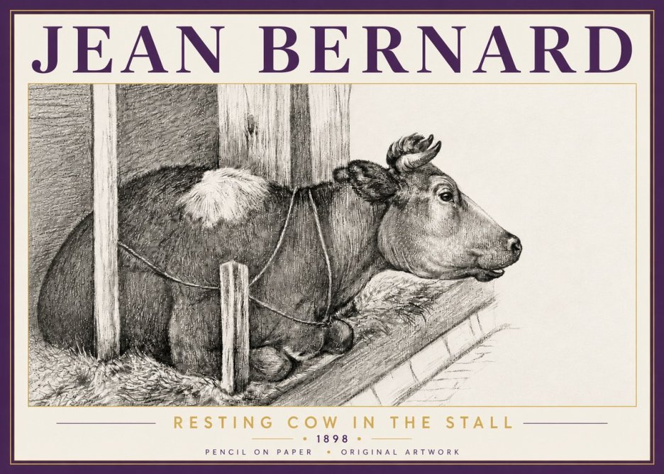 Jean Bernard Resting Cow in the Stall II No5 - Póster