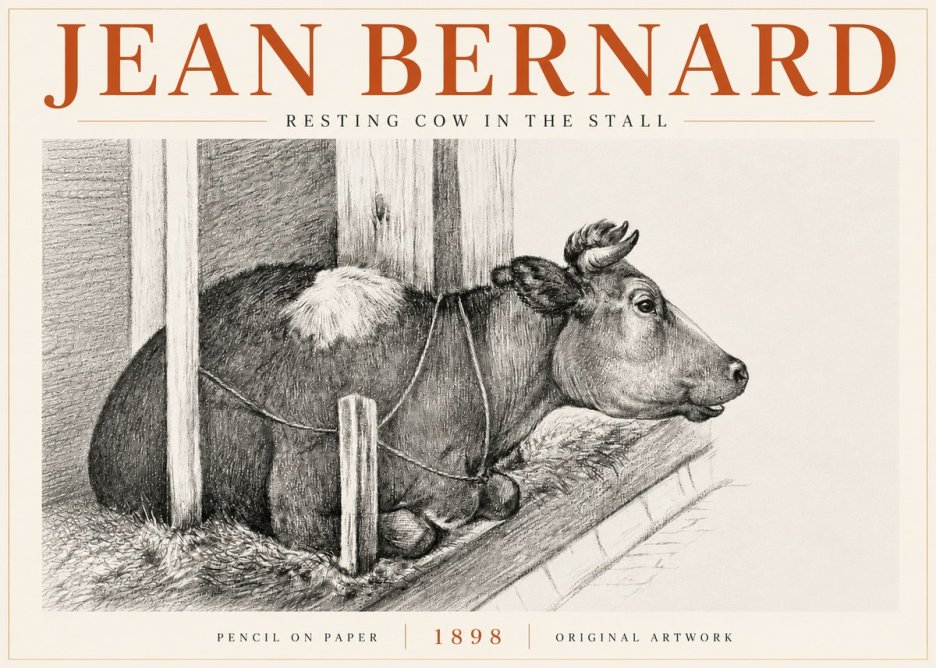 Jean Bernard Resting Cow in the Stall II No6 - Póster