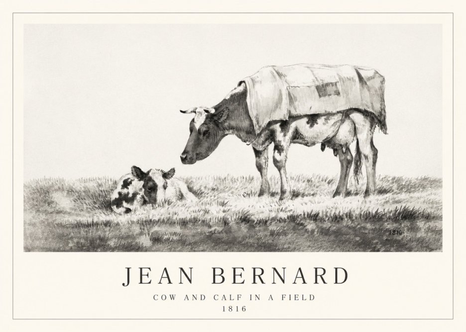 Jean Bernard Cow and Calf in a Field No1 - Póster