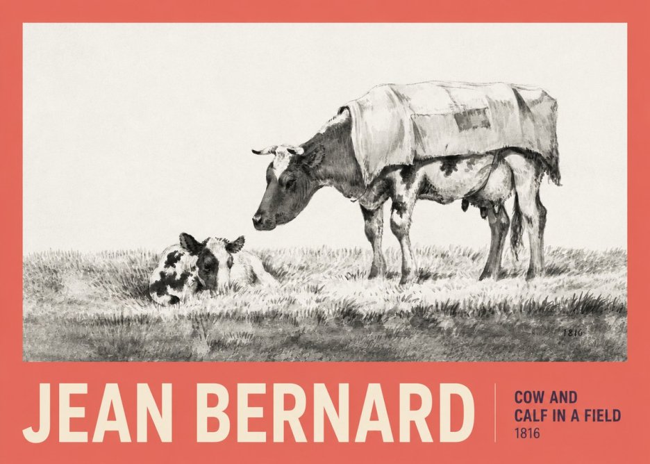 Jean Bernard Cow and Calf in a Field No2 - Póster