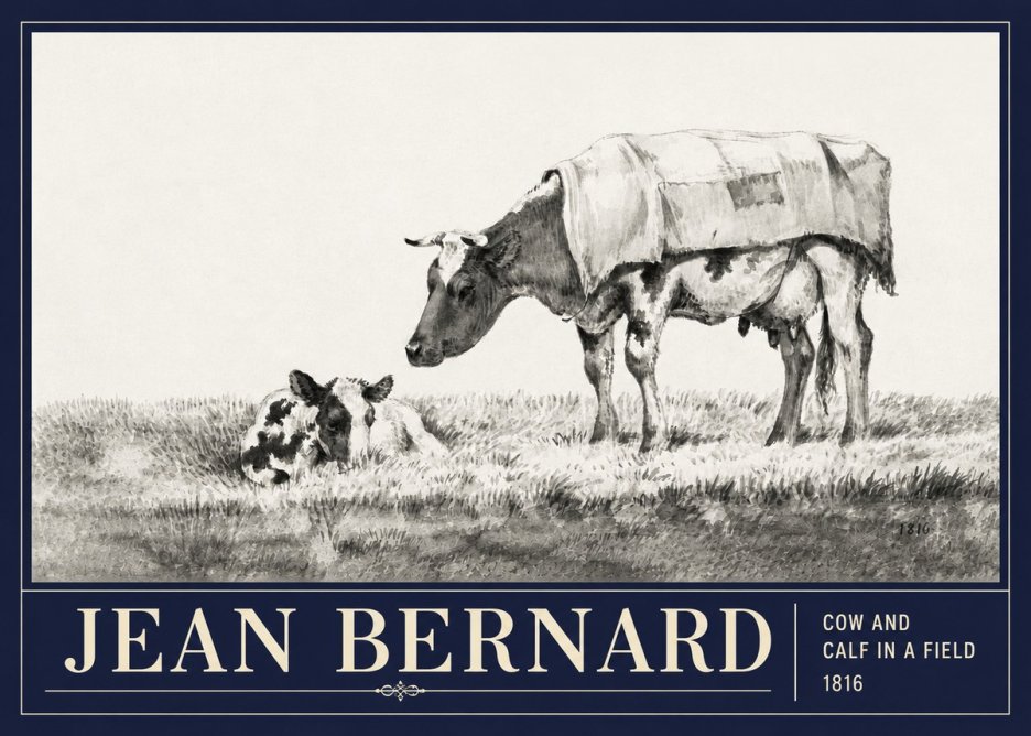 Jean Bernard Cow and Calf in a Field No3 - Póster