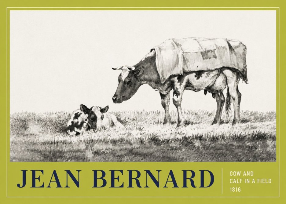 Jean Bernard Cow and Calf in a Field No4 - Póster