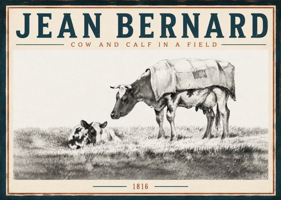 Jean Bernard Cow and Calf in a Field No5 - Póster