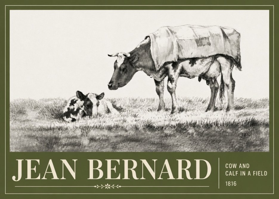 Jean Bernard Cow and Calf in a Field No6 - Póster