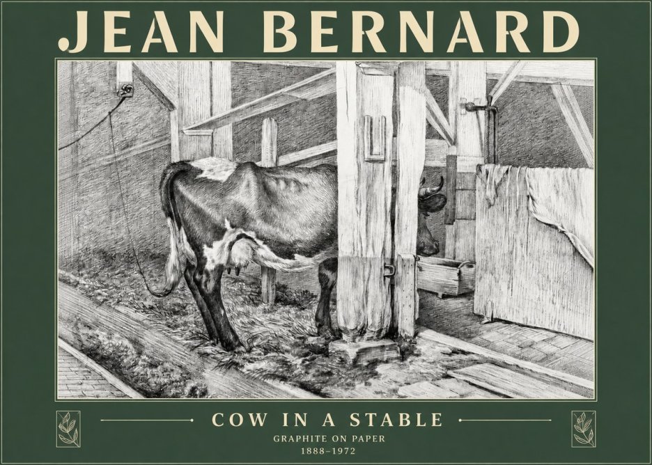 Jean Bernard Cow in a Stable No3 - Póster