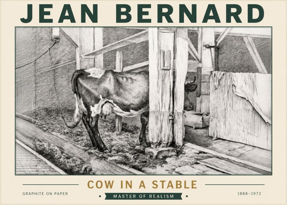 Jean Bernard Cow in a Stable No5 - Póster
