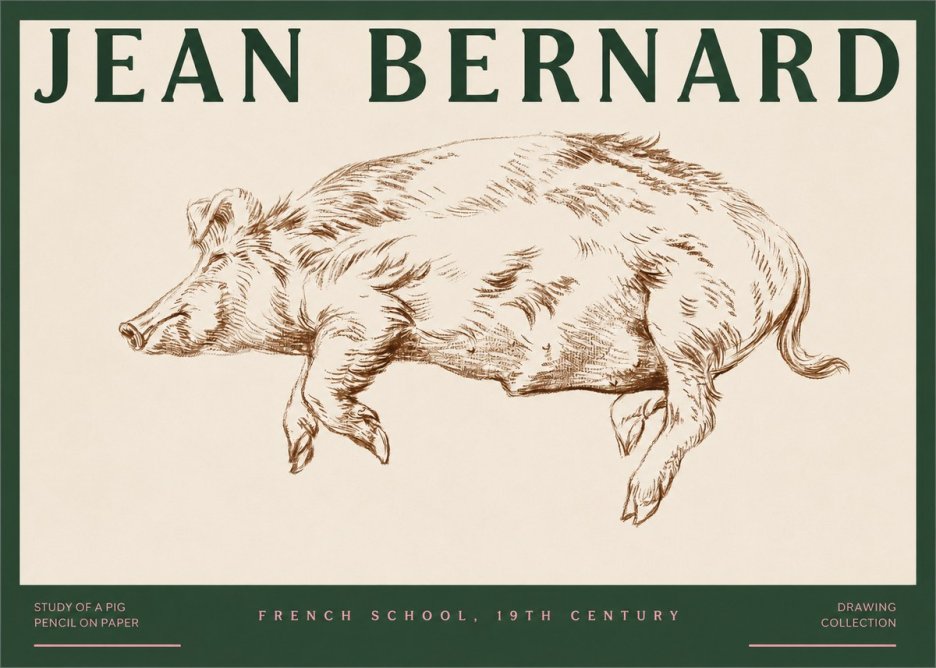 Jean Bernard Study of a Pig II No2 - Póster