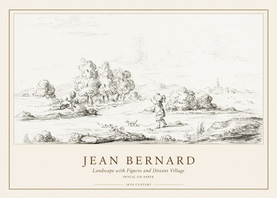 Jean Bernard Landscape with Figures and Distant Village No1 - Póster