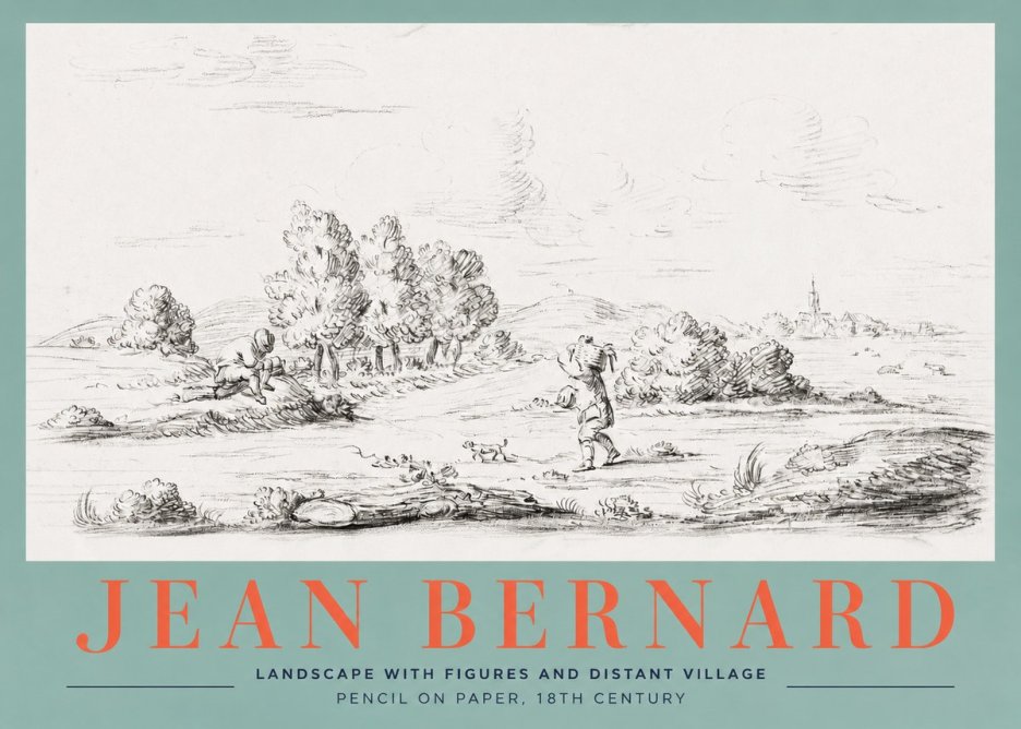Jean Bernard Landscape with Figures and Distant Village No2 - Póster
