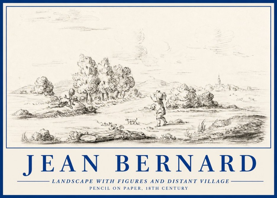 Jean Bernard Landscape with Figures and Distant Village No3 - Póster