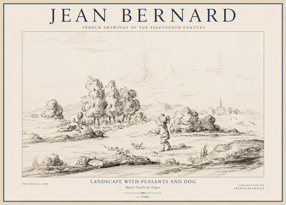 Jean Bernard Landscape with Figures and Distant Village No4 - Póster