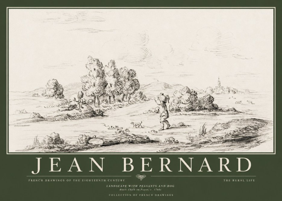 Jean Bernard Landscape with Figures and Distant Village No5 - Póster