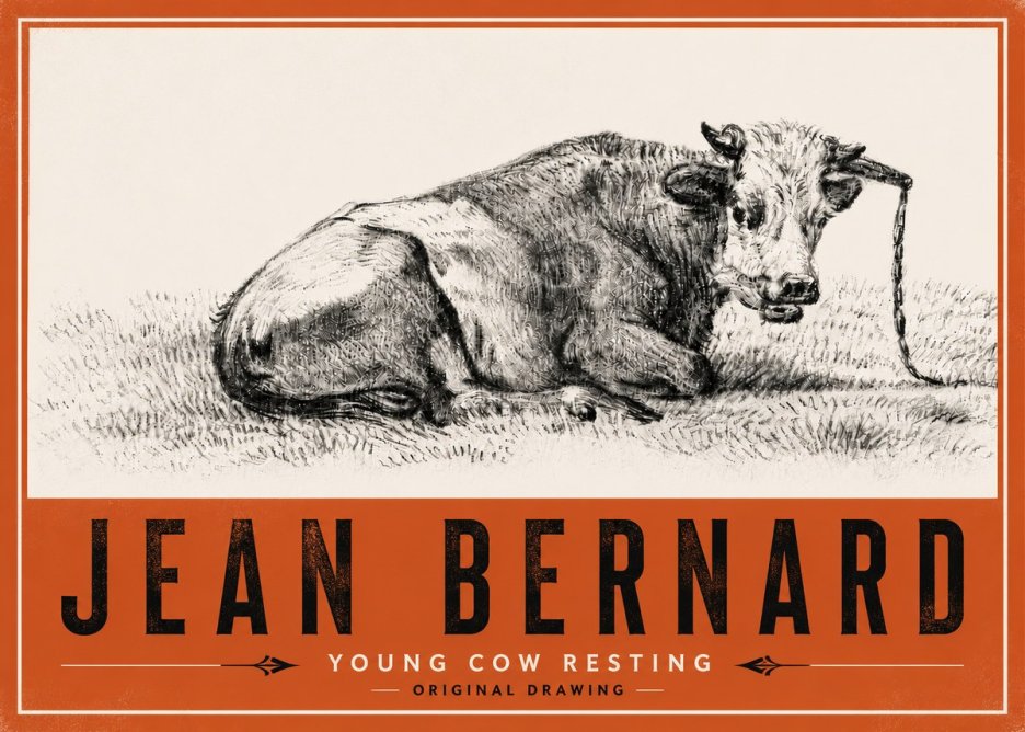 Jean Bernard Young Cow Resting No6 - Póster
