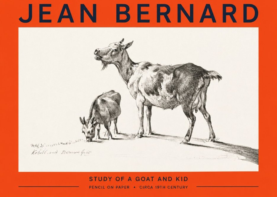 Jean Bernard Study of a Goat and Kid No2 - Póster