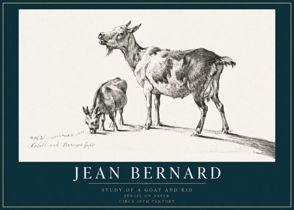 Jean Bernard Study of a Goat and Kid No3 - Póster