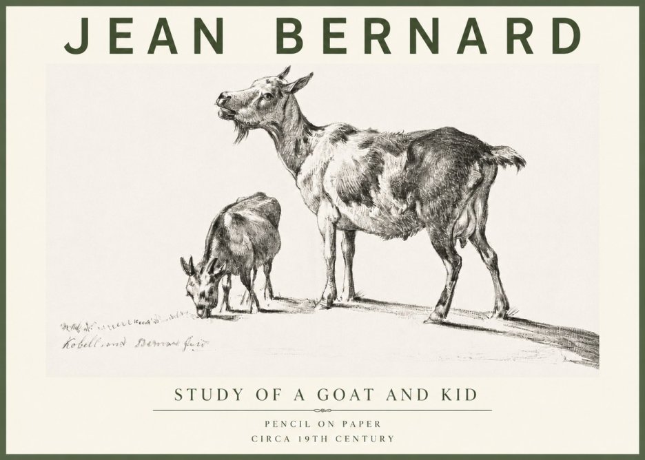Jean Bernard Study of a Goat and Kid No4 - Póster