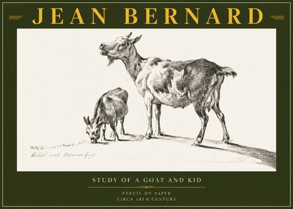 Jean Bernard Study of a Goat and Kid No6 - Póster