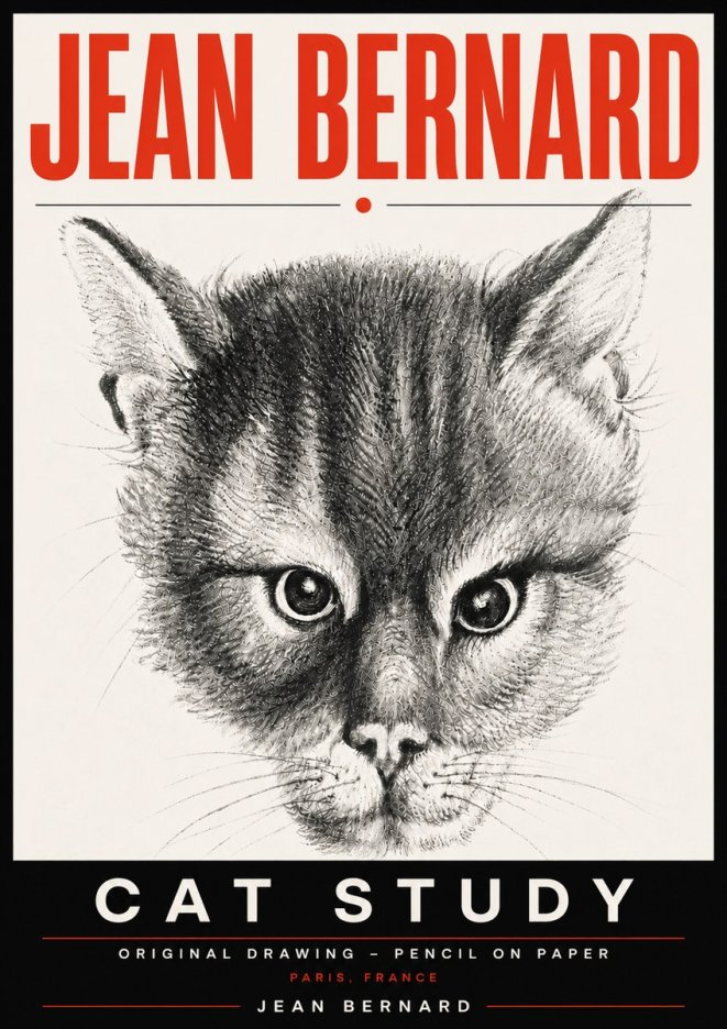 Jean Bernard Cat Study. Original Drawing No6 - Póster