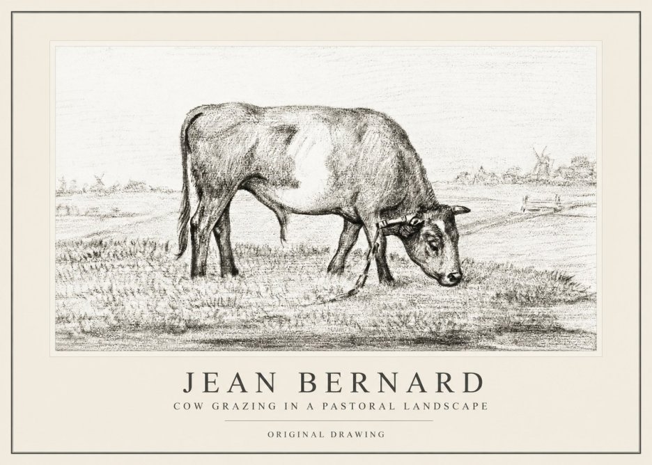 Jean Bernard Cow Grazing in a Pastoral Landscape No1 - Póster
