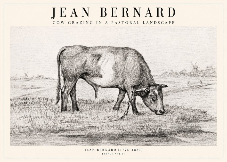 Jean Bernard Cow Grazing in a Pastoral Landscape No2 - Póster