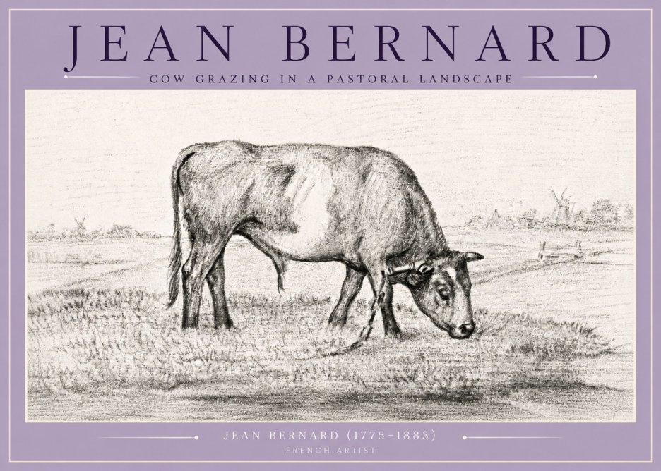 Jean Bernard Cow Grazing in a Pastoral Landscape No4 - Póster