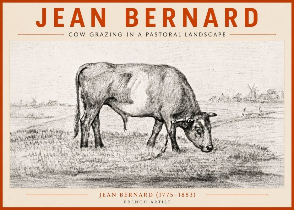 Jean Bernard Cow Grazing in a Pastoral Landscape No5 - Póster