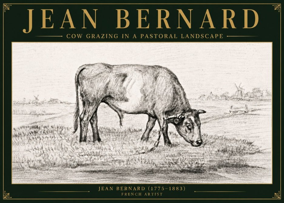 Jean Bernard Cow Grazing in a Pastoral Landscape No6 - Póster