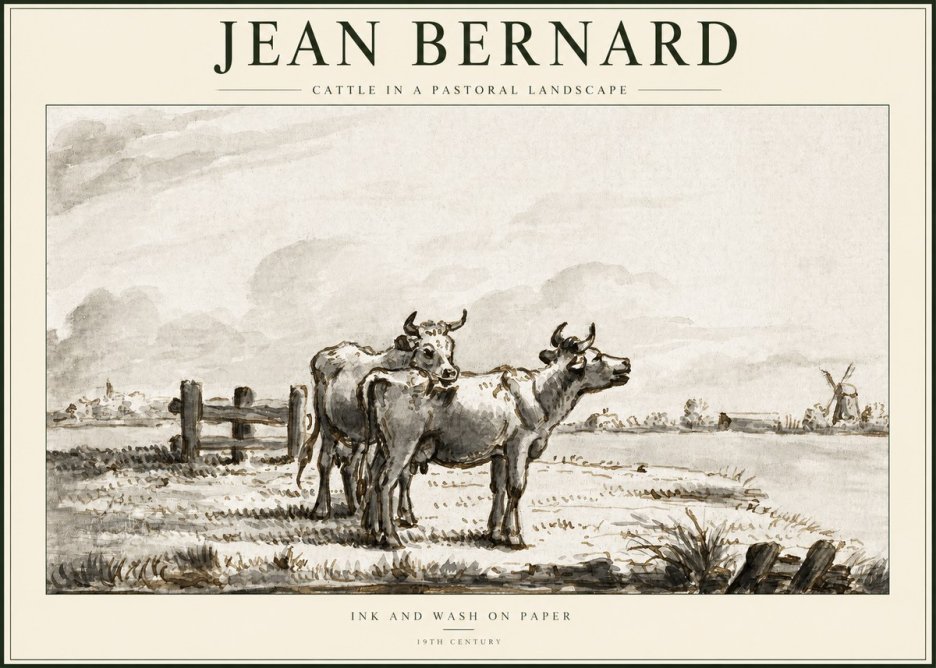 Jean Bernard Cattle in a Pastoral Landscape No1 - Póster