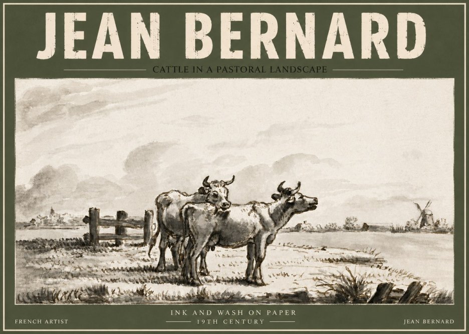 Jean Bernard Cattle in a Pastoral Landscape No4 - Póster