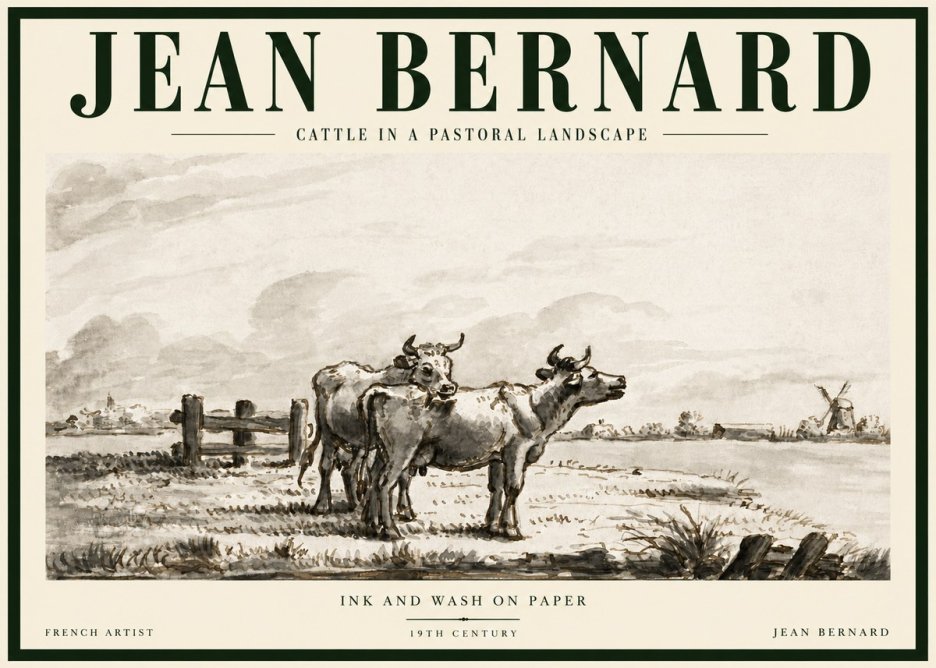Jean Bernard Cattle in a Pastoral Landscape No5 - Póster