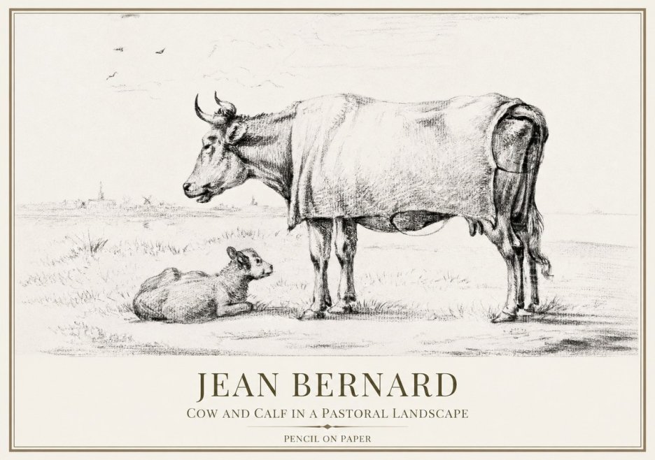 Jean Bernard Cow and Calf in a Pastoral Landscape No1 - Póster