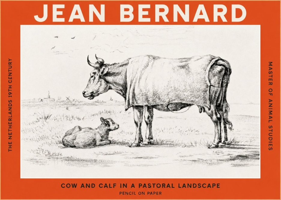 Jean Bernard Cow and Calf in a Pastoral Landscape No2 - Póster