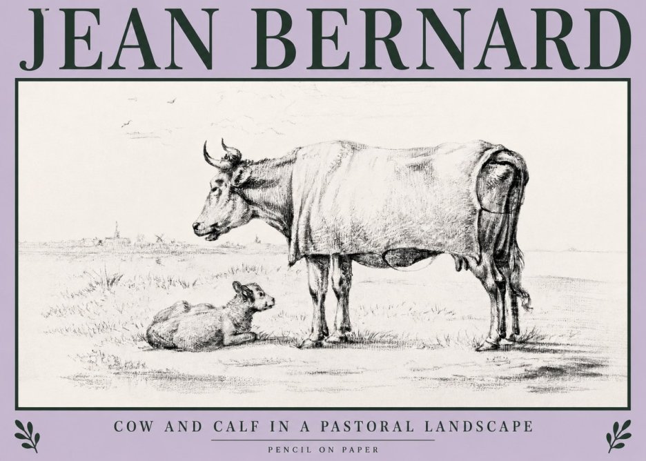 Jean Bernard Cow and Calf in a Pastoral Landscape No3 - Póster