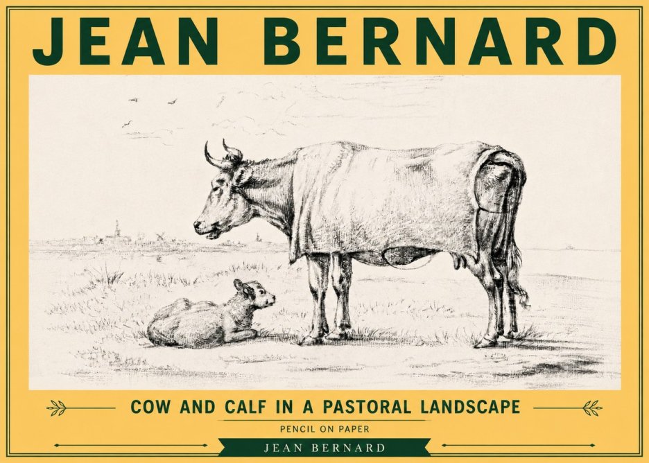 Jean Bernard Cow and Calf in a Pastoral Landscape No6 - Póster