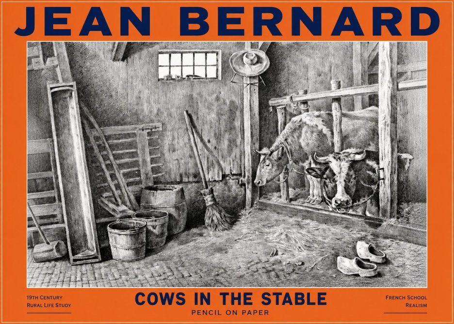 Jean Bernard Cows in the Stable No2 - Póster