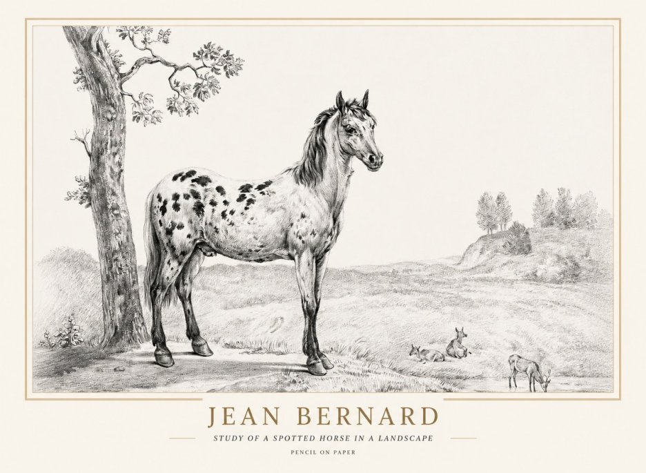 Jean Bernard Study of a Spotted Horse in a Landscape No1 - Póster