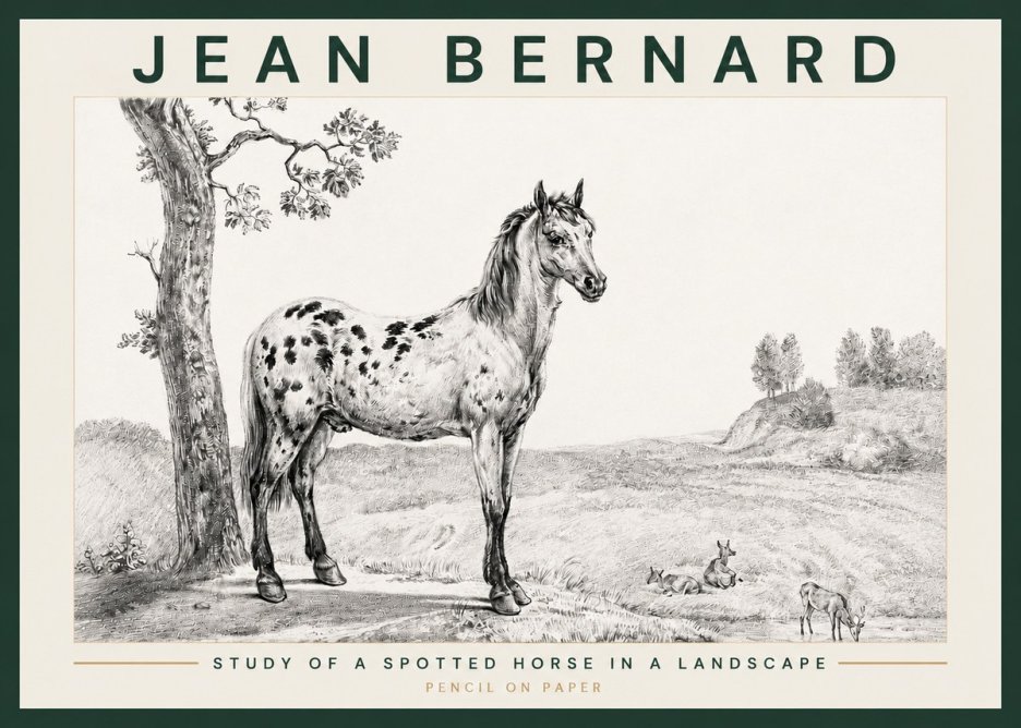 Jean Bernard Study of a Spotted Horse in a Landscape No3 - Póster