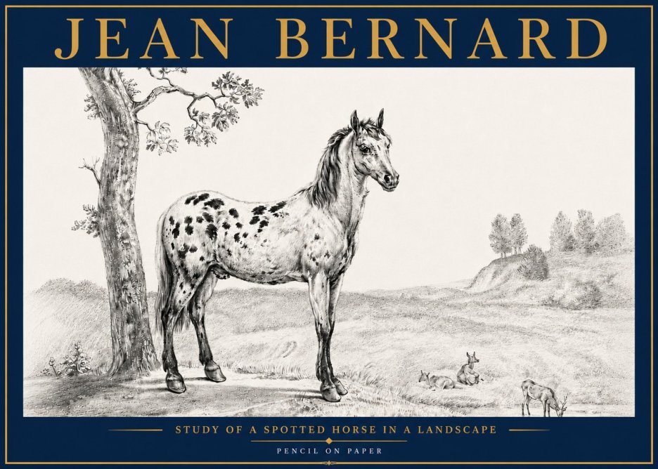 Jean Bernard Study of a Spotted Horse in a Landscape No5 - Póster