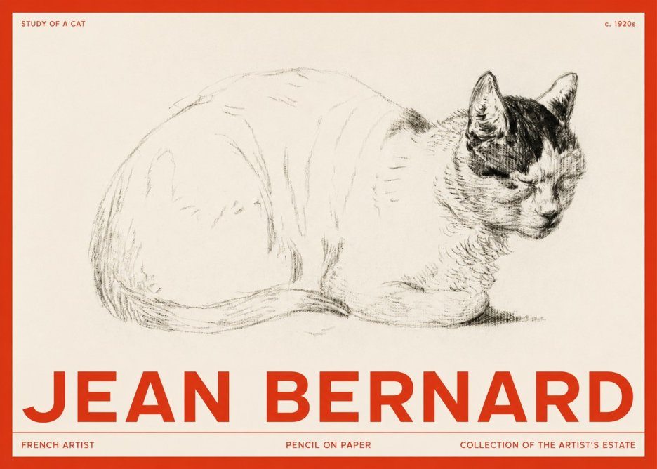 Jean Bernard Study of a Cat III No2 - Póster
