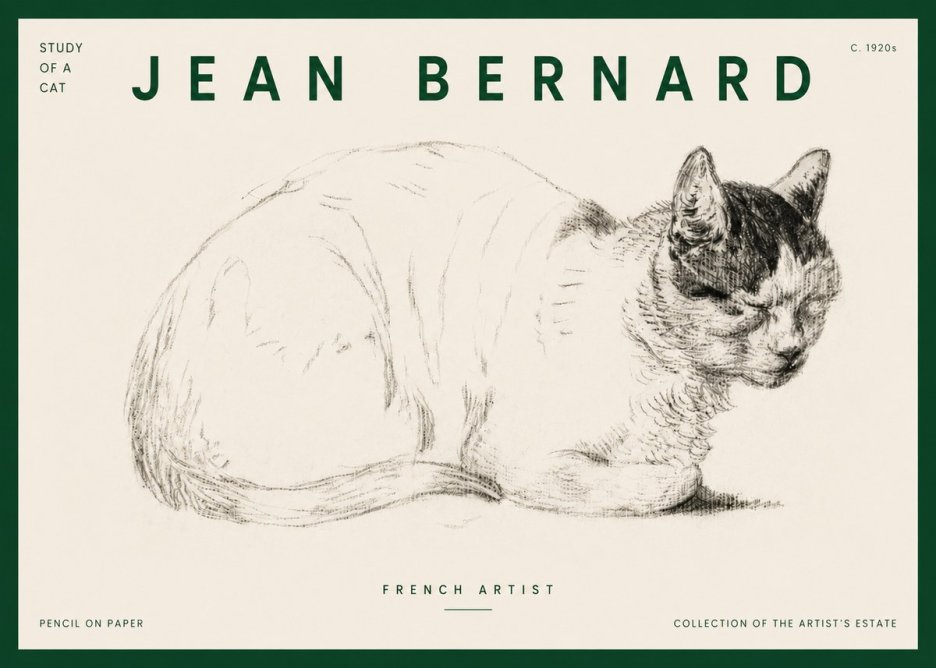 Jean Bernard Study of a Cat III No4 - Póster