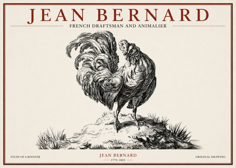 Jean Bernard Study of a Rooster No1 - Póster