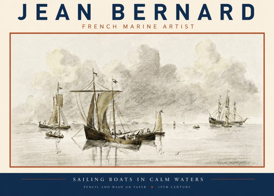 Jean Bernard Sailing Boats in Calm Waters No3 - Póster