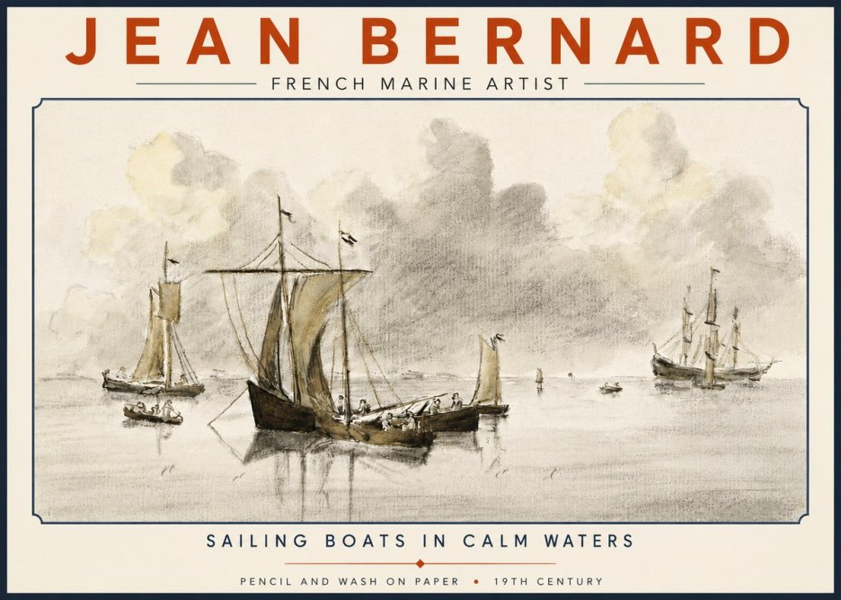 Jean Bernard Sailing Boats in Calm Waters No6 - Póster