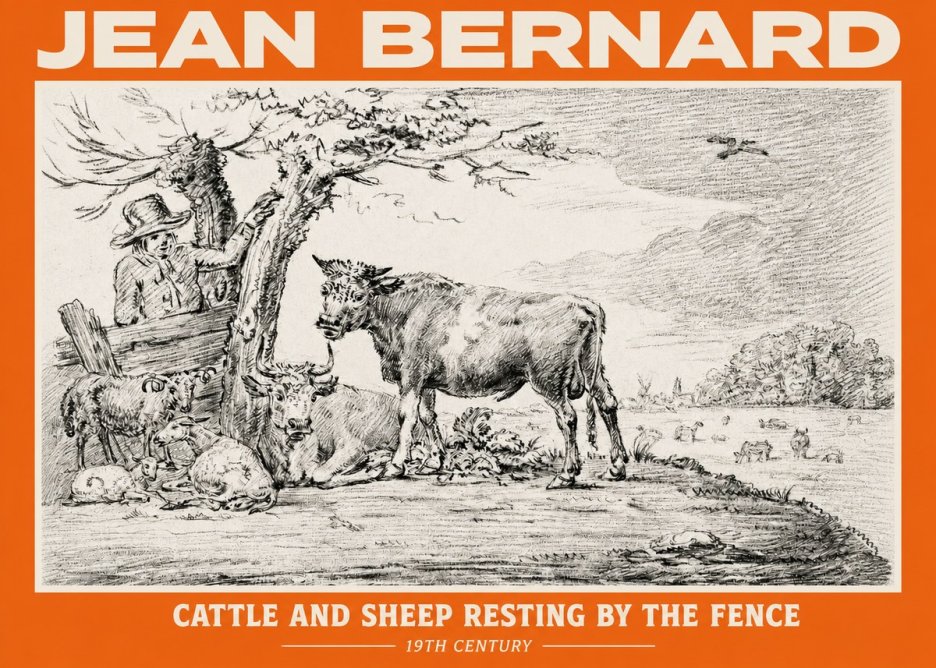 Jean Bernard Cattle and Sheep Resting by the Fence No2 - Póster