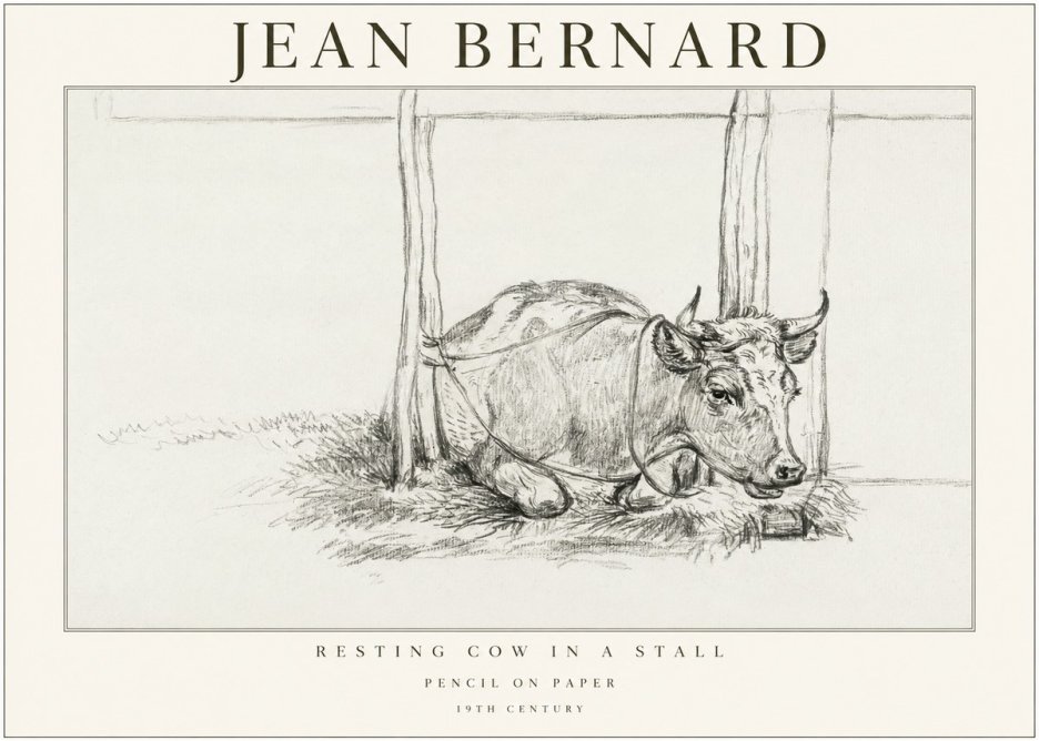 Jean Bernard Resting Cow in a Stall No1 - Póster
