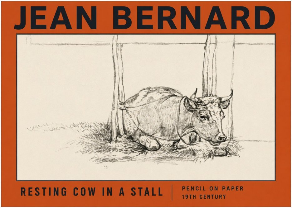 Jean Bernard Resting Cow in a Stall No2 - Póster