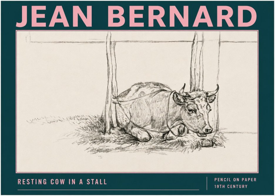 Jean Bernard Resting Cow in a Stall No3 - Póster