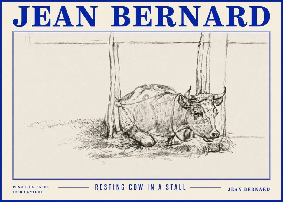 Jean Bernard Resting Cow in a Stall No4 - Póster