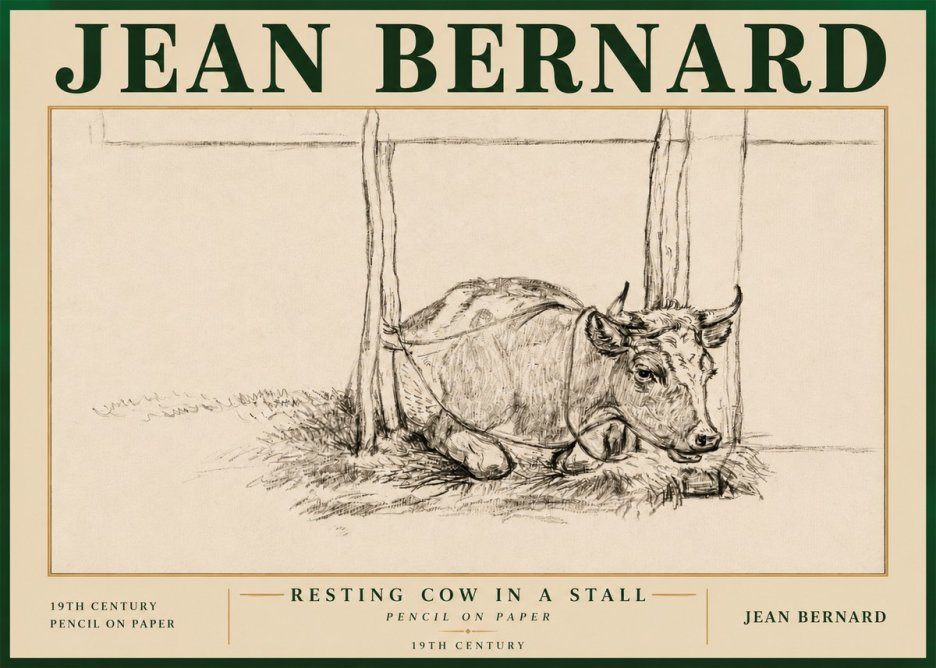 Jean Bernard Resting Cow in a Stall No5 - Póster